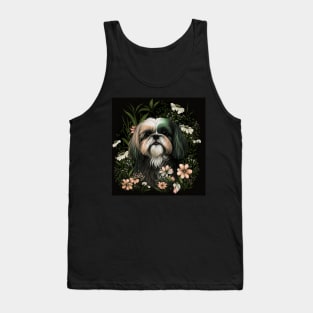 Cute Shih Tzu  & Spring Botanical Plant Flower  For Shih Tzu Lovers Tank Top